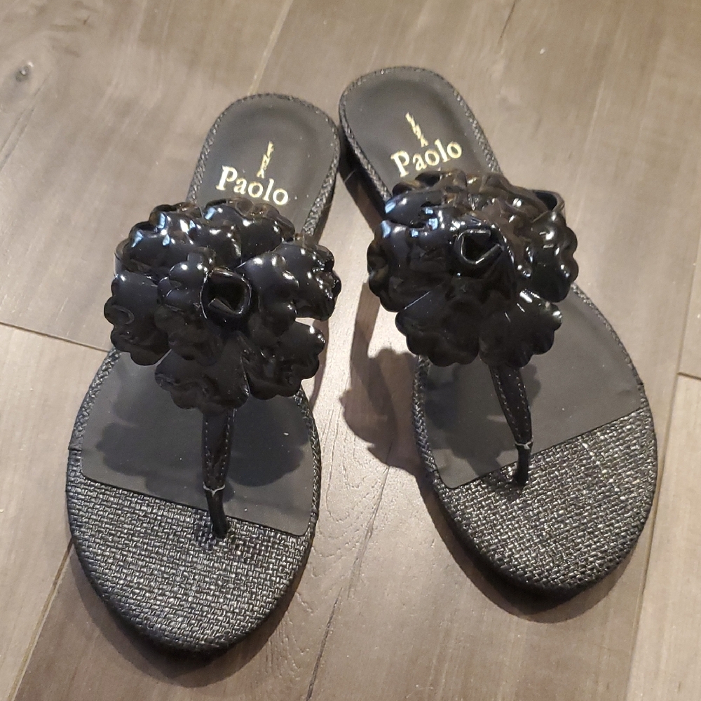 Paolo Black Women's Sandals with Floral Accent